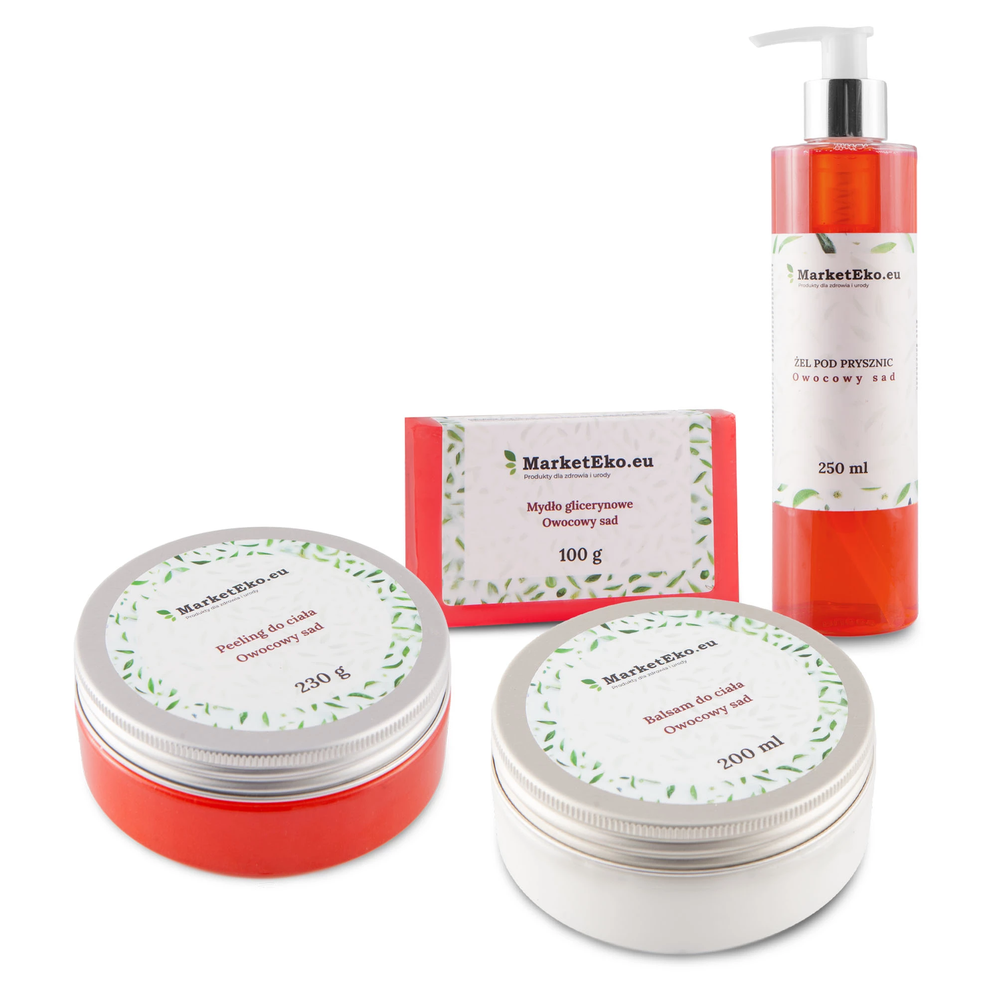 Zestaw kosmetyków - OWOCOWY SAD - Balsam do ciała, Peeling do ciała, Żel pod prysznic, Naturalne mydło glicerynowe