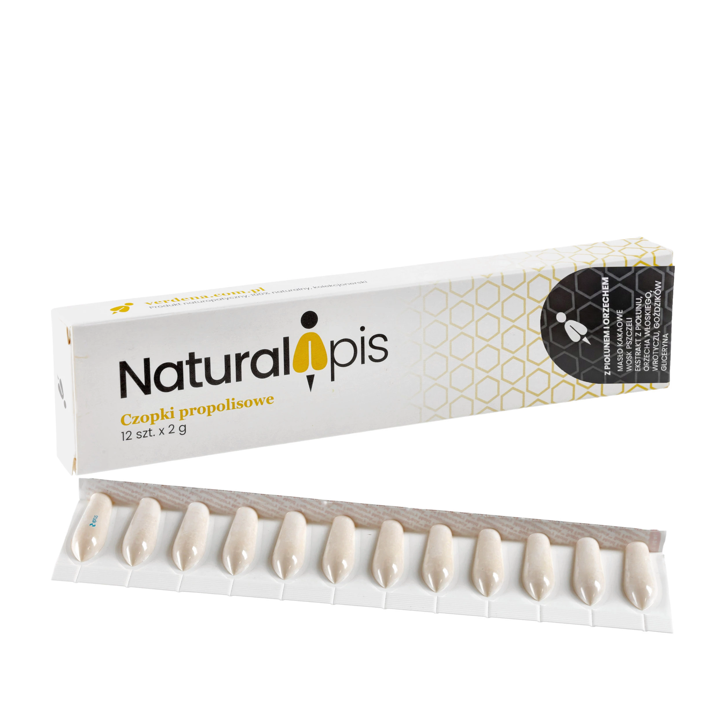Czopki propolisowe z piołunem i orzechem 12 szt. x 2 g - NaturalApis